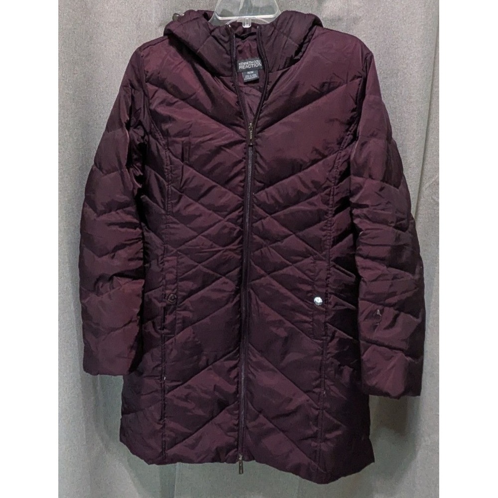 Kenneth Cole Reaction Puffer Coat Women Medium Plum Raisin Quilted Down Parka